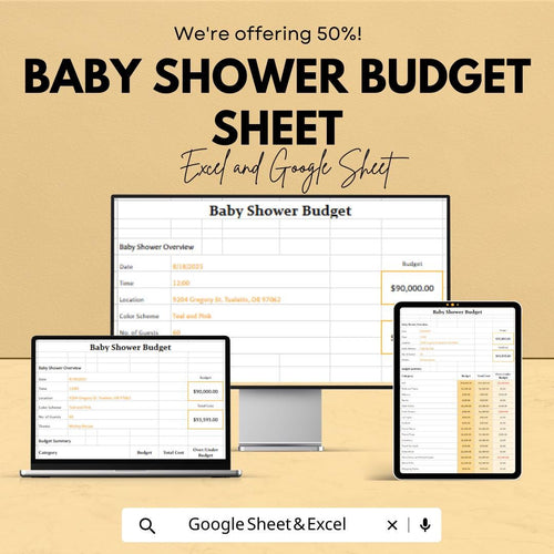 Baby Shower Budget Sheet | Excel & Google Sheets Template | Event Planner Budget Tracker | Printable Baby Shower Organizer