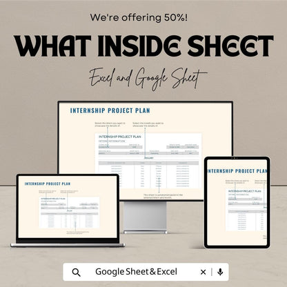 Internship Project Plan Sheet | Excel & Google Sheets Template | Internship Tracking | Activity Management Template | Project Plan Template