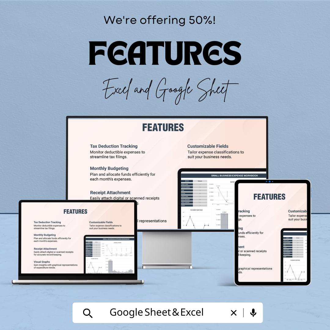 Small Business Expense Workbook Template | Expense Tracker Spreadsheet | Business Budget Planner | Monthly Finance Tracker