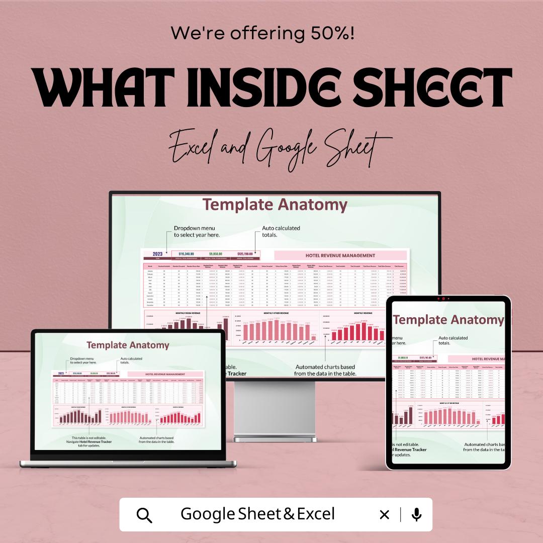 Hotel Revenue Management Template Excel, Hotel Revenue Tracker, Hospitality Financial Dashboard, Occupancy Rate Spreadsheet