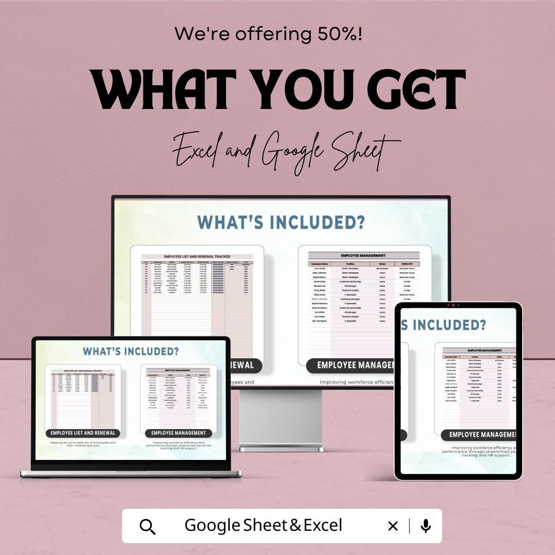 Employee Tracker Template Excel Google Sheets, HR Employee Management Spreadsheet, Workforce Tracker Dashboard, Staff Record Tracker