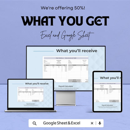 Payroll Calculator Sheet | Excel & Google Sheet | Calculate Earnings, Taxes, Deductions, and More | Easy-to-Use Payroll Management Template