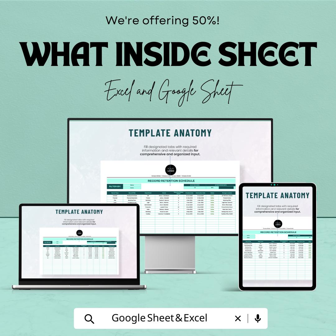Administration Record Retention Schedule Template  | Document Retention Log | Records Management Tracker | Compliance Spreadsheet