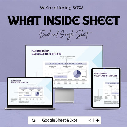 Partnership Calculator Template | Profit and Loss Distribution Calculator for Excel & Google Sheets
