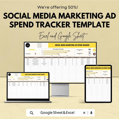 Social Media Marketing Ad Spend Tracker Template Excel & Google Sheets | Advertising Budget Spreadsheet | Campaign Performance Tracker