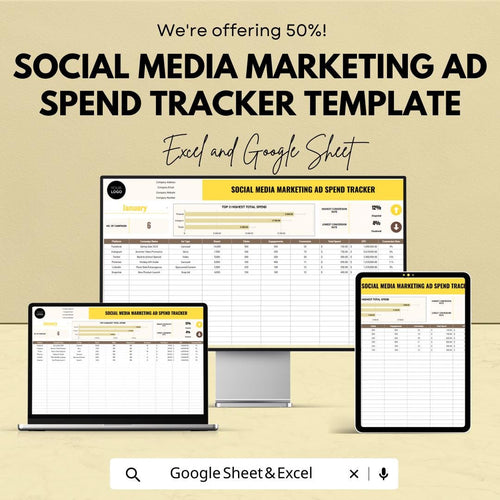 Social Media Marketing Ad Spend Tracker Template Excel & Google Sheets | Advertising Budget Spreadsheet | Campaign Performance Tracker