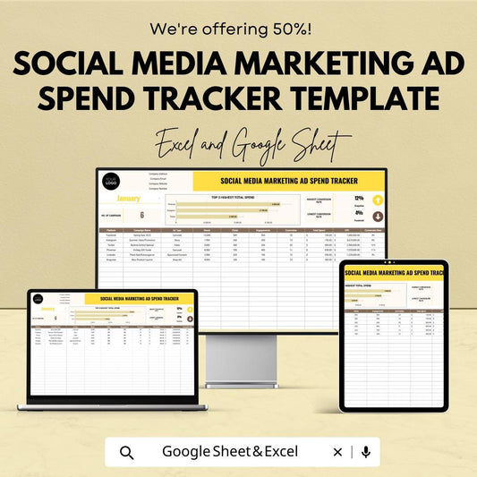 Social Media Marketing Ad Spend Tracker Template Excel & Google Sheets | Advertising Budget Spreadsheet | Campaign Performance Tracker