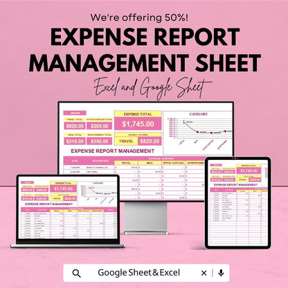 Expense Report Management Sheet - Automated Excel & Google Sheet Template for Accurate Expense Tracking