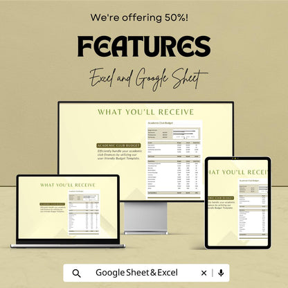 Academic Club Budget Sheet | Editable Excel & Google Sheets Template | School Club Finance Tracker | Budget Planner for Students