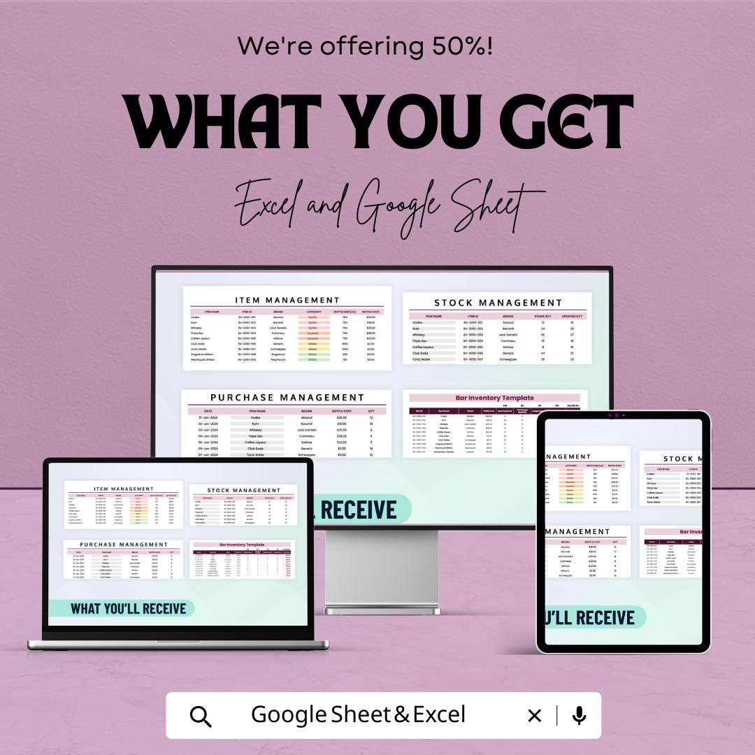 Bar Inventory Template | Excel and Google Sheets Bar Stock Management Spreadsheet | Liquor Inventory Tracker | Restaurant Inventory Sheet