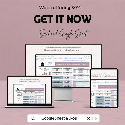 Recruitment KPI Dashboard HR Template - Google Sheet | HR Metrics Tracker for Recruitment Process | Employee Hiring & Performance Metrics