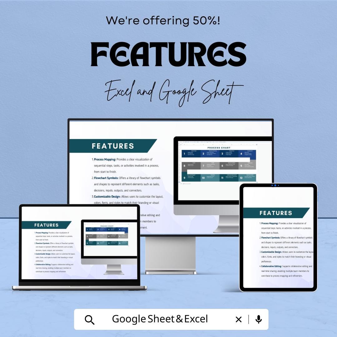 Process Chart Sheet Template | Editable Google Sheets & Excel | Workflow Mapping | Business Process Planner | Instant Download