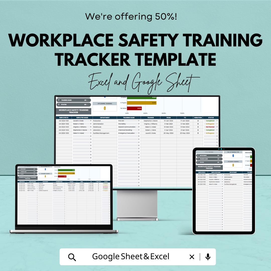 Workplace Safety Training Tracker | Excel & Google Sheets Template | Employee Training Log | Compliance Tracker | Safety Record Sheet