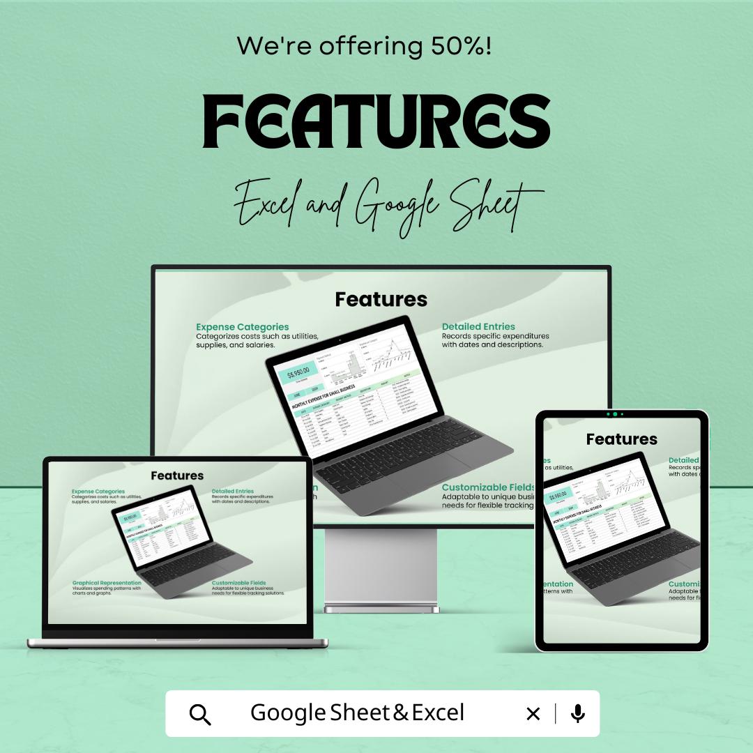 Monthly Expense for Small Business Sheet | Budget Tracking Excel & Google Sheets Template | Expense Log for Small Business |
