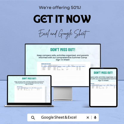 Summer Camp Sign-In Sheet | Excel & Google Sheets | Customizable | Activity Tracking Template | Camper Registration