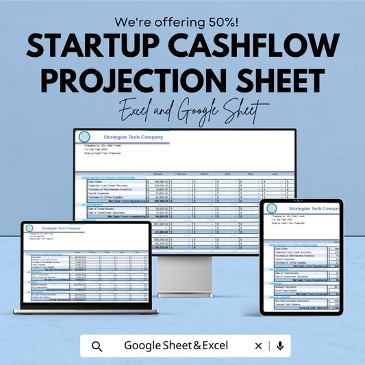 Startup Cash Flow Projection Template | Google Sheets & Excel | Business Cashflow Forecast | Monthly Finance Planner | Editable Spreadsheet