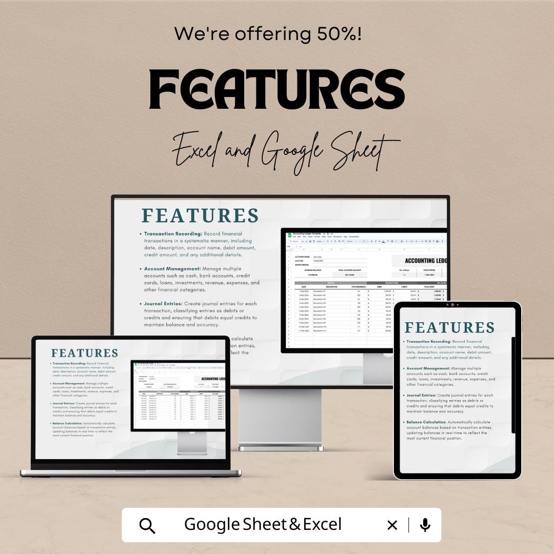 Accounting Ledger Template | Bookkeeping Spreadsheet | Transaction Log | Debit Credit Ledger | Finance Template