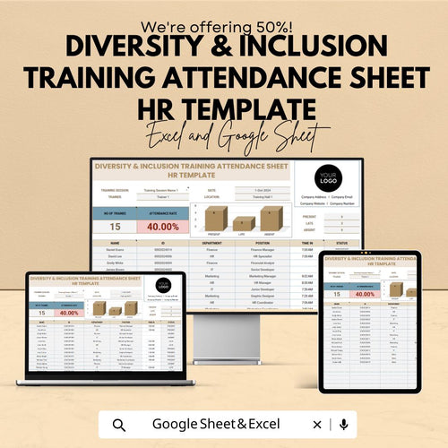 Diversity & Inclusion Training Attendance Sheet | HR Attendance Tracker Template | Excel andGoogle Sheets | Employee Training Record