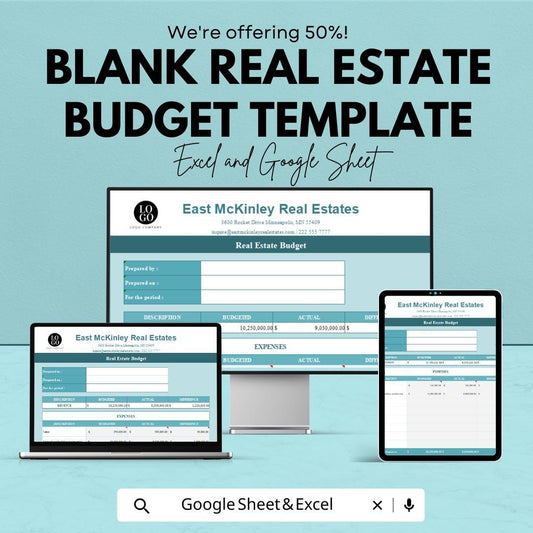 Blank Real Estate Budget Template | Real Estate Expense Tracker | Editable Budget Planner | Income and Expense Spreadsheet