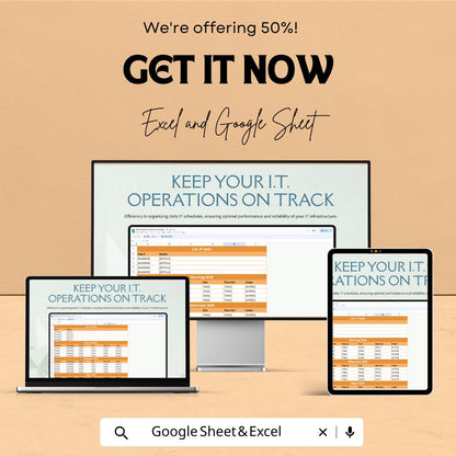 Blank Daily IT Schedule Sheet | Excel & Google Sheet Template | Task Organizer | Shift Planner | Employee Task Tracker | 50% OFF Now!