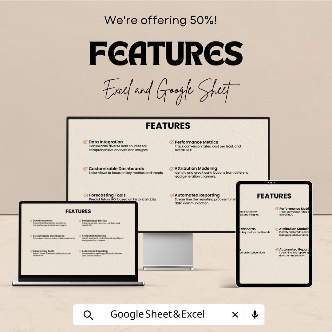 Sales Lead Source ROI Analysis Template | Lead Tracking Spreadsheet | Marketing ROI Calculator | Excel & Google Sheets | ROI Dashboard