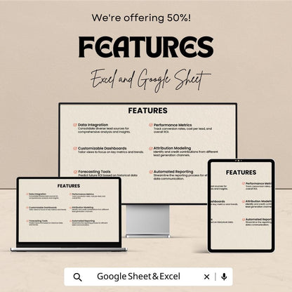 Sales Lead Source ROI Analysis Template | Lead Tracking Spreadsheet | Marketing ROI Calculator | Excel & Google Sheets | ROI Dashboard