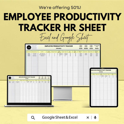 Employee Productivity Tracker HR Template - Excel & Google Sheets, Boost Team Efficiency, Performance Metrics, HR Management Tool