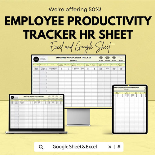 Employee Productivity Tracker HR Template - Excel & Google Sheets, Boost Team Efficiency, Performance Metrics, HR Management Tool