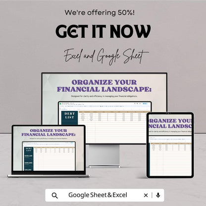 Debt List Template | Excel & Google Sheets Debt Tracker | Debt Payoff Spreadsheet | Personal Finance Organizer | Editable Debt Planner