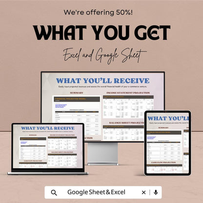 E-commerce Financial Projection Model Template | Business Forecast | Online Store Revenue Planner | Cash Flow & Profit Projection sheet