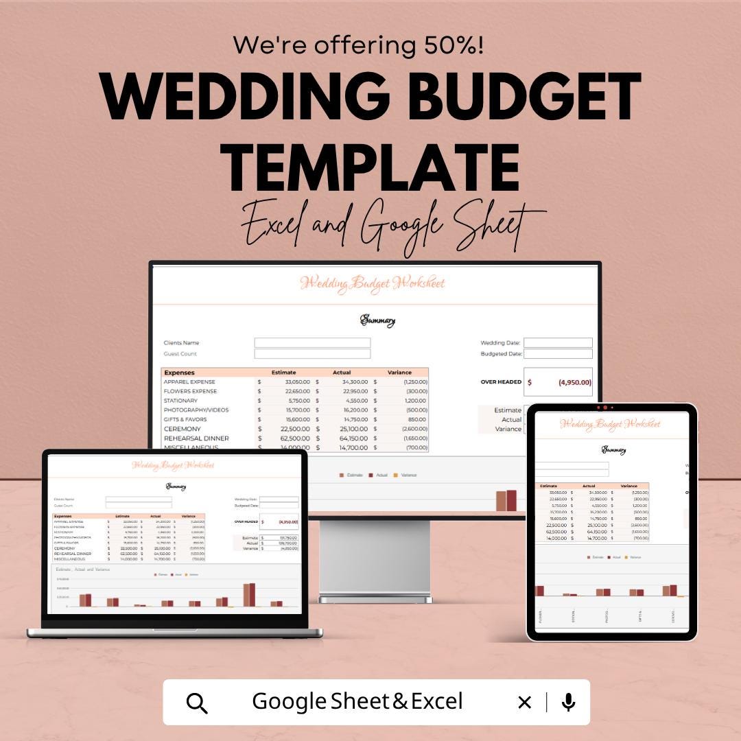 Wedding Budget Spreadsheet Template | Wedding Planner | Budget Tracker | Wedding Expense Tracker | Bridal Planner | Digital Planner