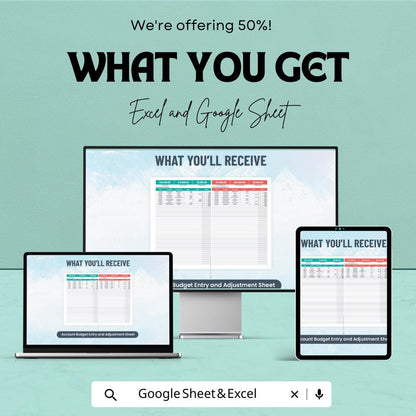 Account Budget Entry & Adjustment Sheet | Automated Calculations | Real-Time Budget Tracking | Financial Planner Spreadsheet
