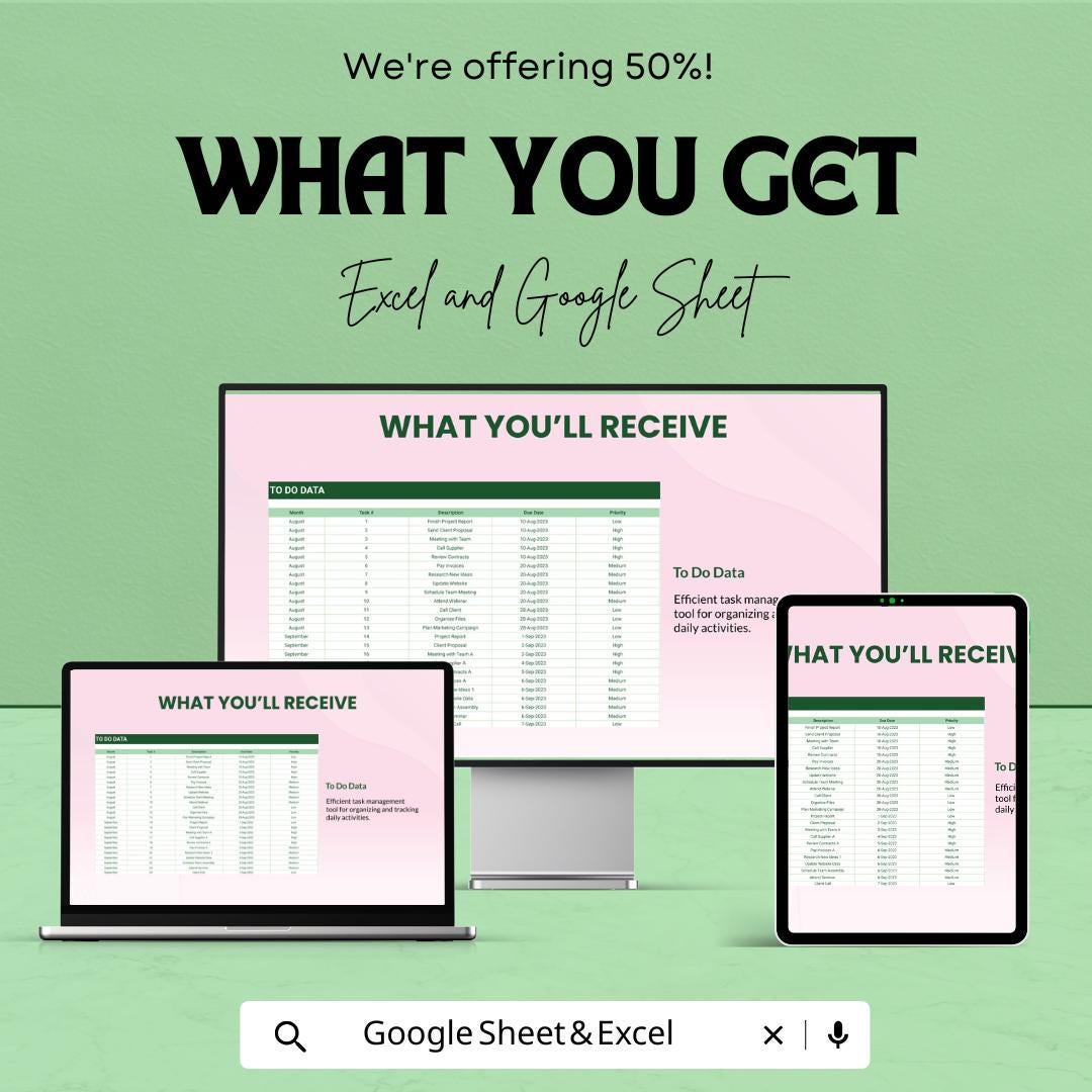To Do Checklist Sheet for Excel and Google Sheets | Task Management Template | Track Progress, Deadlines, & Productivity | Customizable