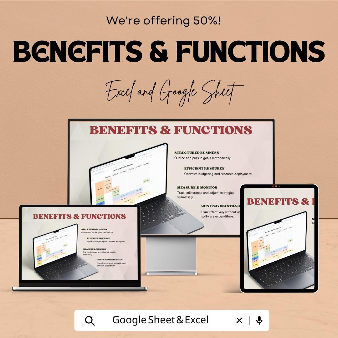 Ecommerce Startup Roadmap Template | Business Launch Planner Spreadsheet | Startup Growth Strategy Tool | Excel & Google Sheets |