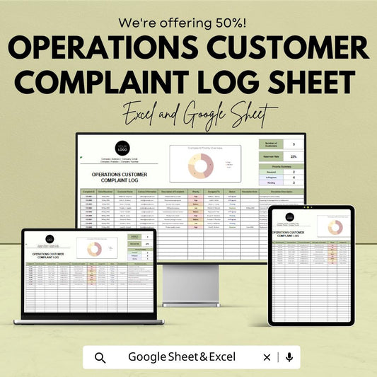 Customer Complaint Log Sheet | Google Sheets & Excel | Operations Tracker | Complaint Management Template | Business Issue Log
