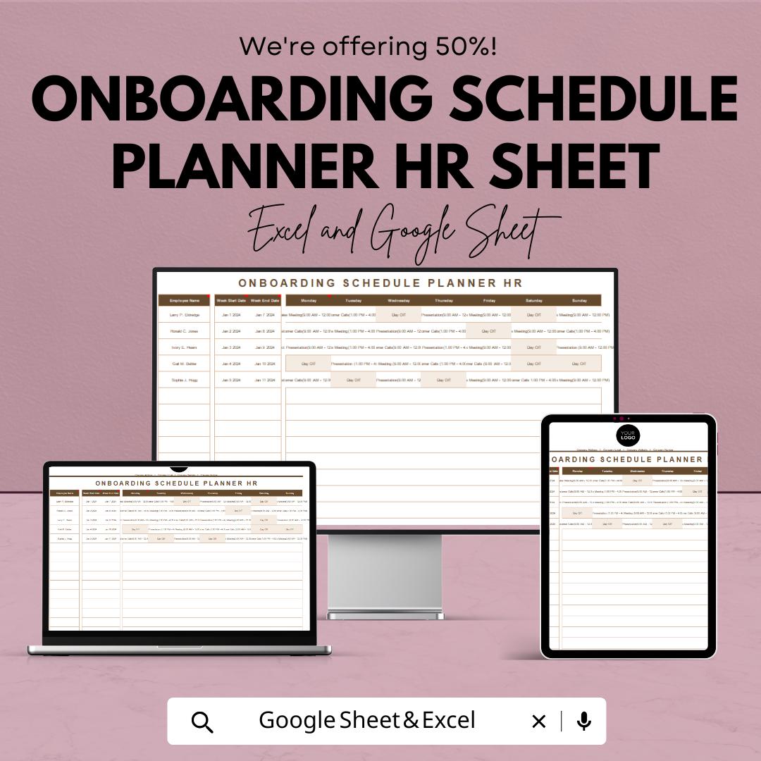 Onboarding Schedule Planner HR - Google Sheet Template - Employee Onboarding Tracker - New Hire Schedule - HR Template for Easy Onboarding