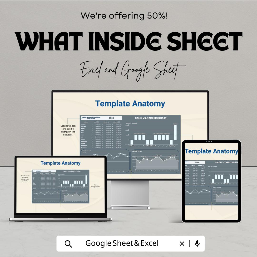 Sales vs. Targets Chart Template for Excel & Google Sheets - Track Sales Performance Easily