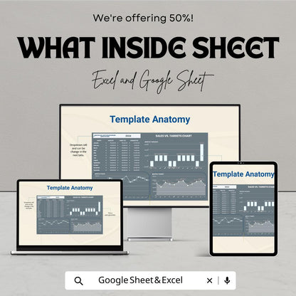 Sales vs. Targets Chart Template for Excel & Google Sheets - Track Sales Performance Easily