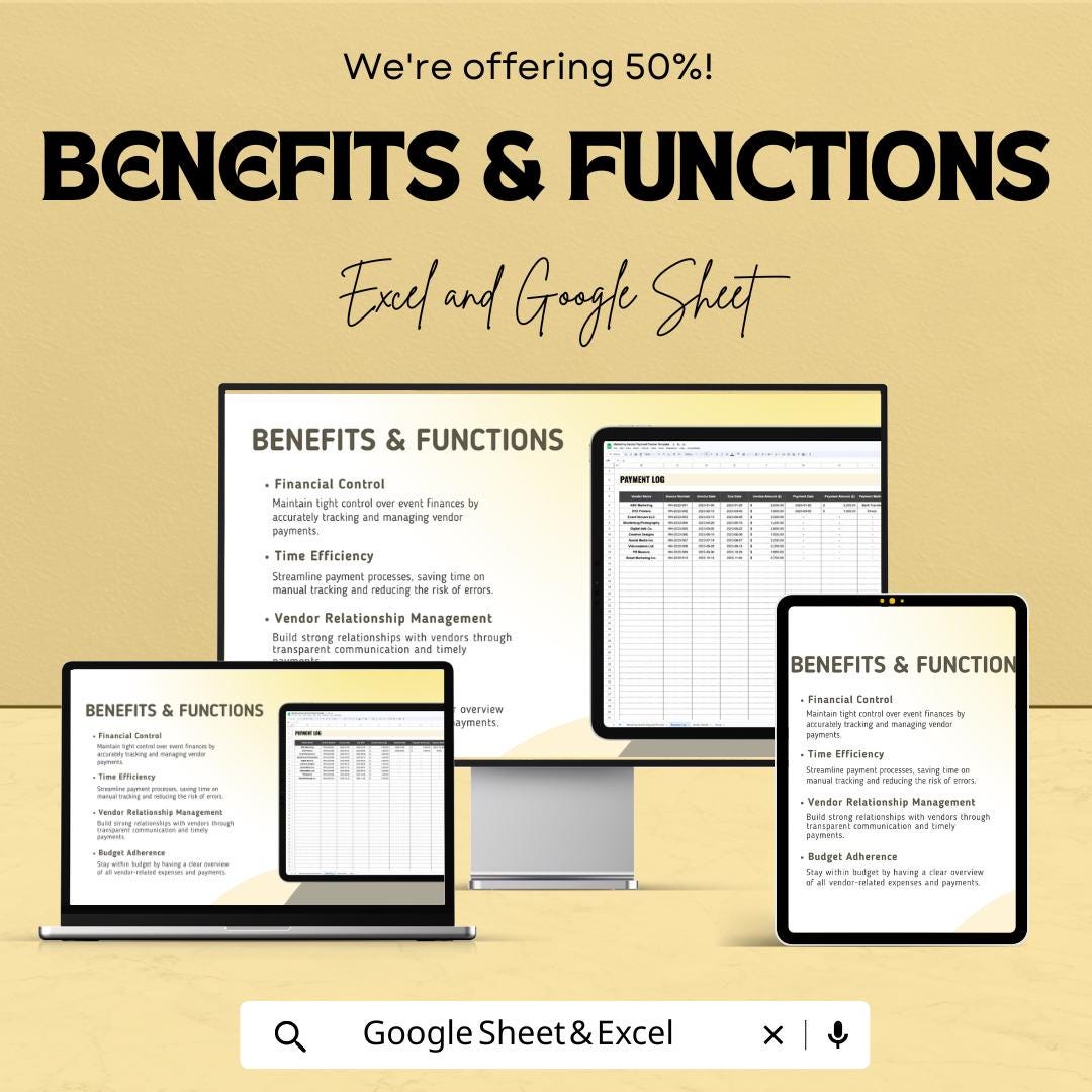 Marketing Vendor Payment Tracker | Google Sheets and Excel Template | Event Vendor Budget & Invoice Organizer