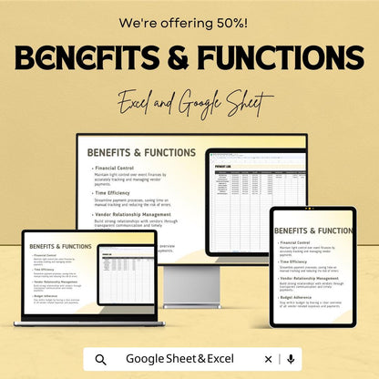 Marketing Vendor Payment Tracker | Google Sheets and Excel Template | Event Vendor Budget & Invoice Organizer