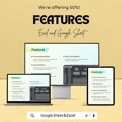 HR Budget Dashboard Sheet | Excel and Google Sheet | Monthly & Annual HR Budget Tracker | Employee Expense and Income Analysis