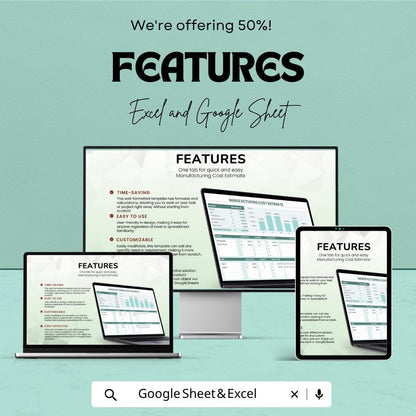 Manufacturing Cost Estimate Template Excel | Production Cost Calculator | Costing Sheet | Product Cost Analysis | Google Sheets Template