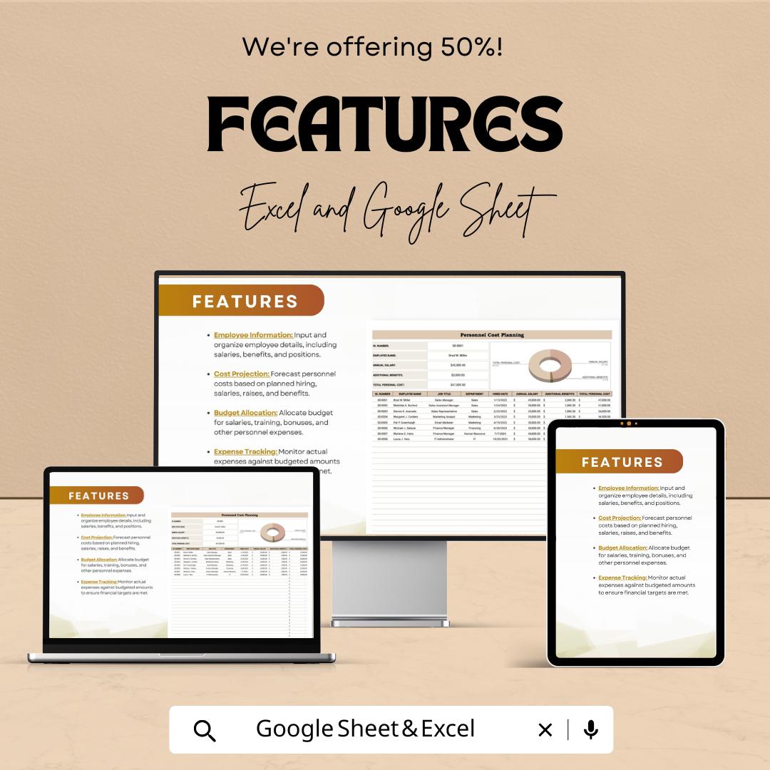 Personnel Cost Planning Template | Employee Budget Planner | HR Salary Tracker | Excel & Google Sheets | Workforce Expense Management |