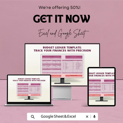 Budget Ledger Sheet - Excel & Google Sheets Template for Financial Tracking | Monthly Budget Planner, Expense Tracker, Budgeting Tool