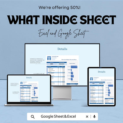 Education Budget Allocation Sheet Template | School Budget Planner | Education Expense Allocation | Academic Finance Spreadsheet