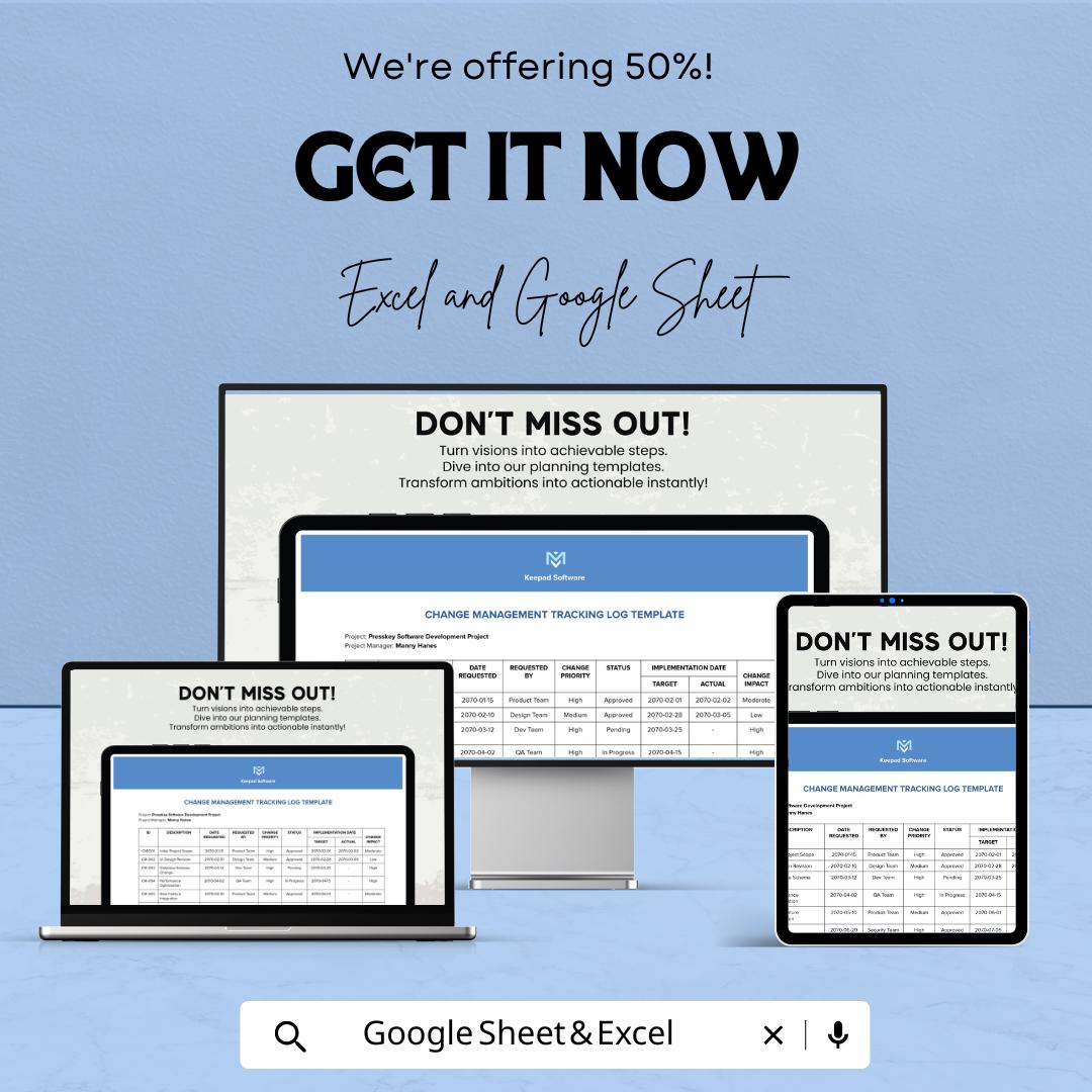 Change Management Log Template | Project Change Request & Milestone Tracker | Google Sheets and  Excel