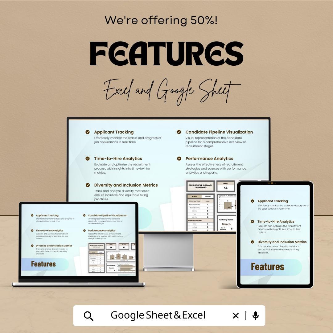 Recruitment Dashboard | Google Sheet Template - Applicant Tracking, Hiring Metrics, Performance Analytics, Recruitment Management Dashboard