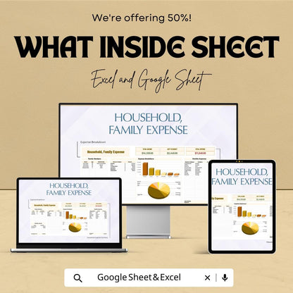 Household, Family Expense Sheet | Budget Tracker for Family Finances | Excel & Google Sheet | Instant Download