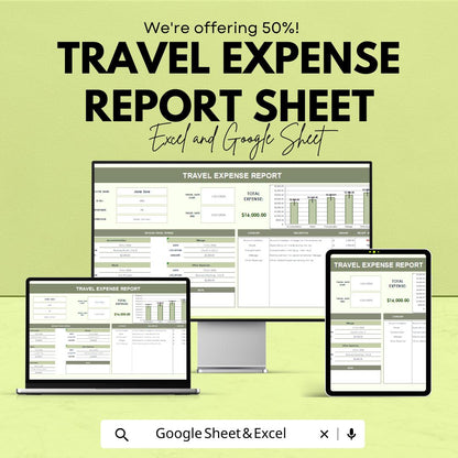 Travel Expense Report Sheet | Excel & Google Sheet | Business Travel Tracker | Expense Management | Travel Budget Template