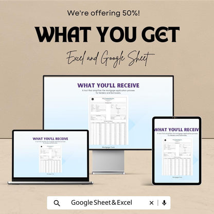 Mortgage Form Template - Easy Loan Application Form for Lenders and Borrowers | Excel & Google Sheet | Customizable Mortgage Calculator